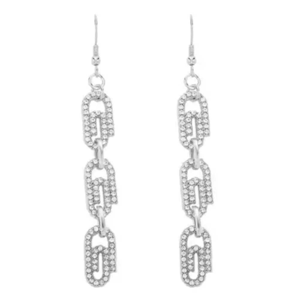 Austrian Crystal Paper Clip Dangle Earrings in Silvertone & Stainless Steel